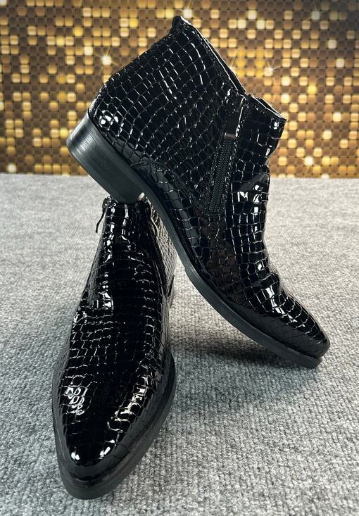 Santimon Other - Santimon Men's Patent Croc Embossed Ankle Boots Black Side Zip 8M Deadstock